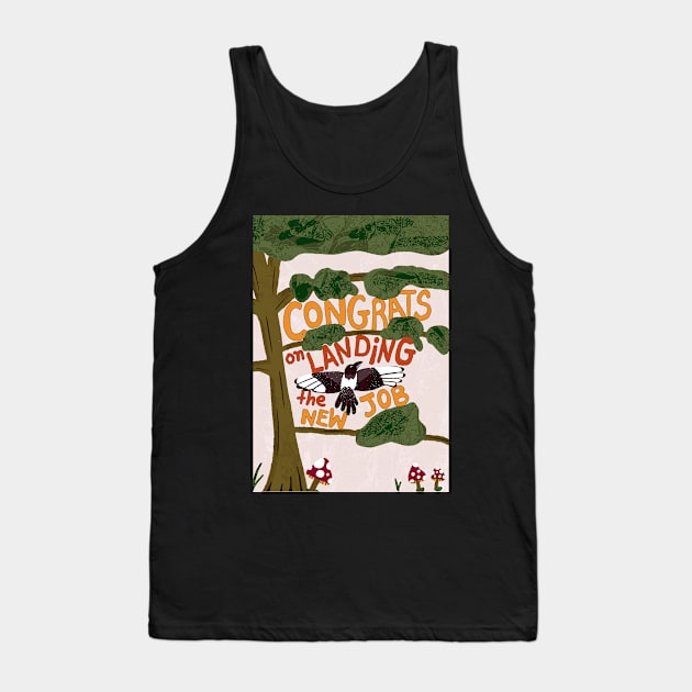 Congrats on Landing the New Job with flying magpie jackdaw raven bird and fly agaric mushrooms - green, yellow Tank Top by Ipoole